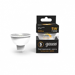 Лампа Gauss MR16 5W 500lm 3000K GU10 диммируемая LED 1/10/100