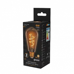 Лампа Gauss Filament ST64 6W 360lm 2400К Е27 golden flexible LED 1/10/40