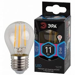 Лампочка светодиодная ЭРА F-LED P45-11W-840-E27 Е27 / Е27 11Вт филамент шар нейтральный белый свет