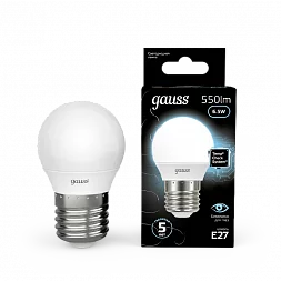 Лампа Gauss Шар 6.5W 550lm 4100K E27 LED 1/10/100