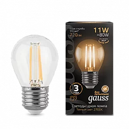 Лампа Gauss Filament Шар 11W 810lm 2700К Е27 LED 1/10/50