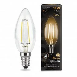 Лампа Gauss Filament Свеча 11W 810lm 2700К Е14 LED 1/10/50