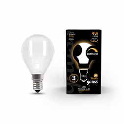 Лампа Gauss Filament Шар 9W 590lm 3000К Е14 milky диммируемая LED 1/10/50