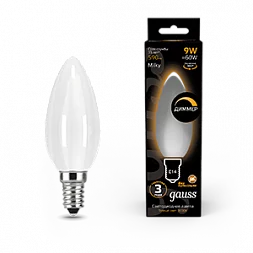 Лампа Gauss Filament Свеча 9W 590lm 3000К Е14 milky диммируемая LED 1/10/50