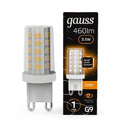 Лампа Gauss G9 AC185-265V 3,5W 460lm 3000K керамика LED 1/10/200