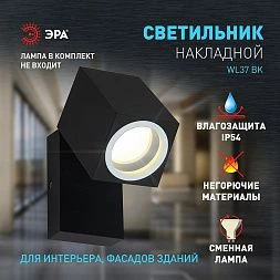 Декоративная подсветка ЭРА WL37 BK MR16/GU10, черный, для интерьера, фасадов зданий