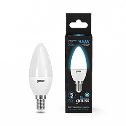 Лампа Gauss Свеча 9.5W 950lm 6500К E14 LED 1/10/100