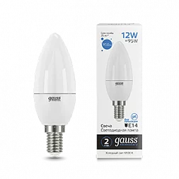 Лампа Gauss Elementary Свеча 12W 950lm 6500K Е14 LED 1/10/100