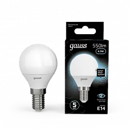 Лампа Gauss Шар 6.5W 550lm 4100K E14 LED 1/10/100